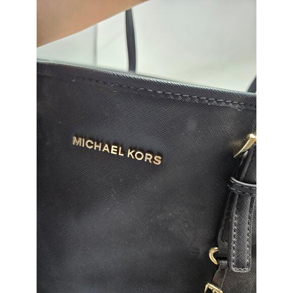 MICHAEL KORS Jet Set Saffiano Leather Black Tote Bag Career Minimalist Classic - Picture 5 of 6